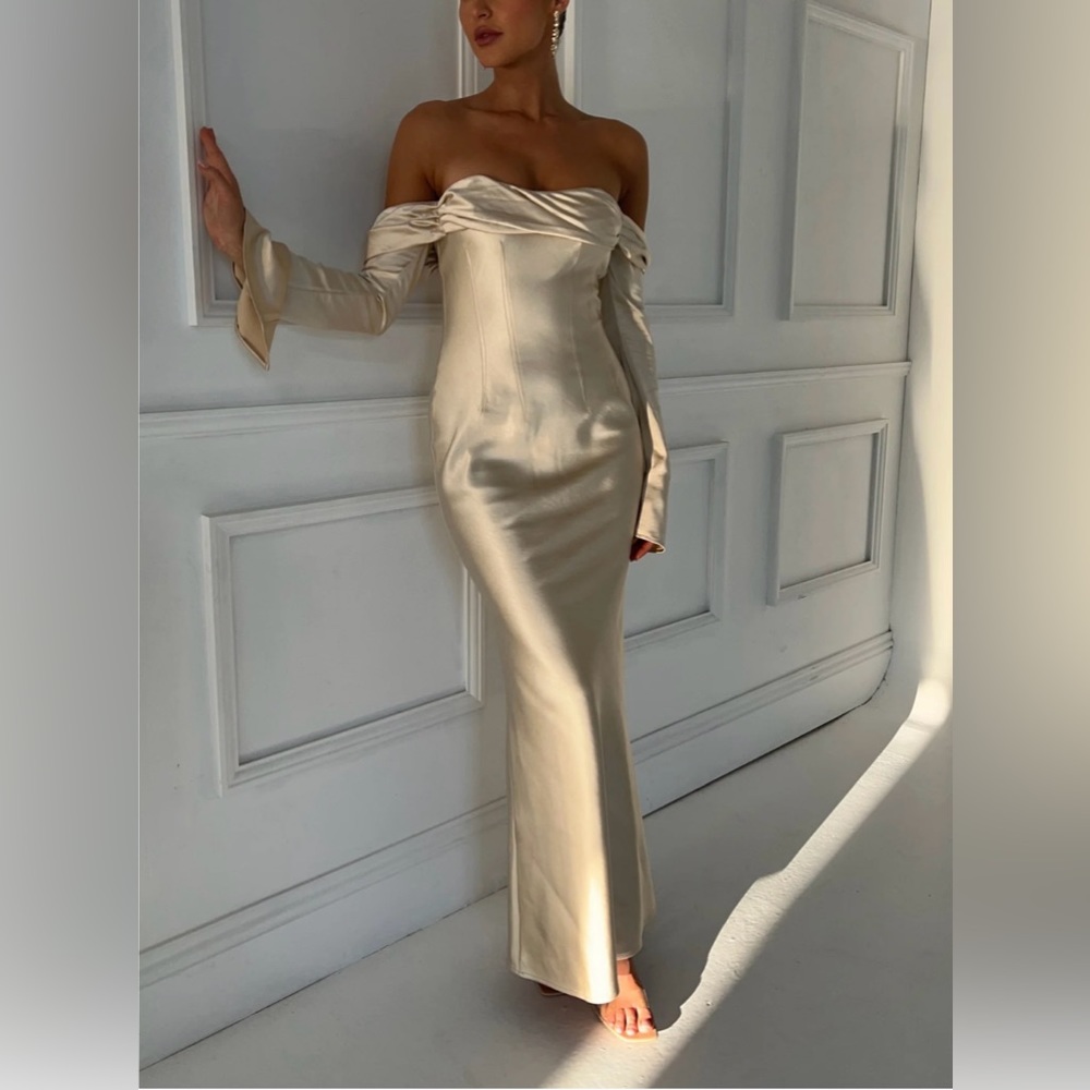 Meshki Giselle Off Shoulder Cowl Neck Maxi Dress